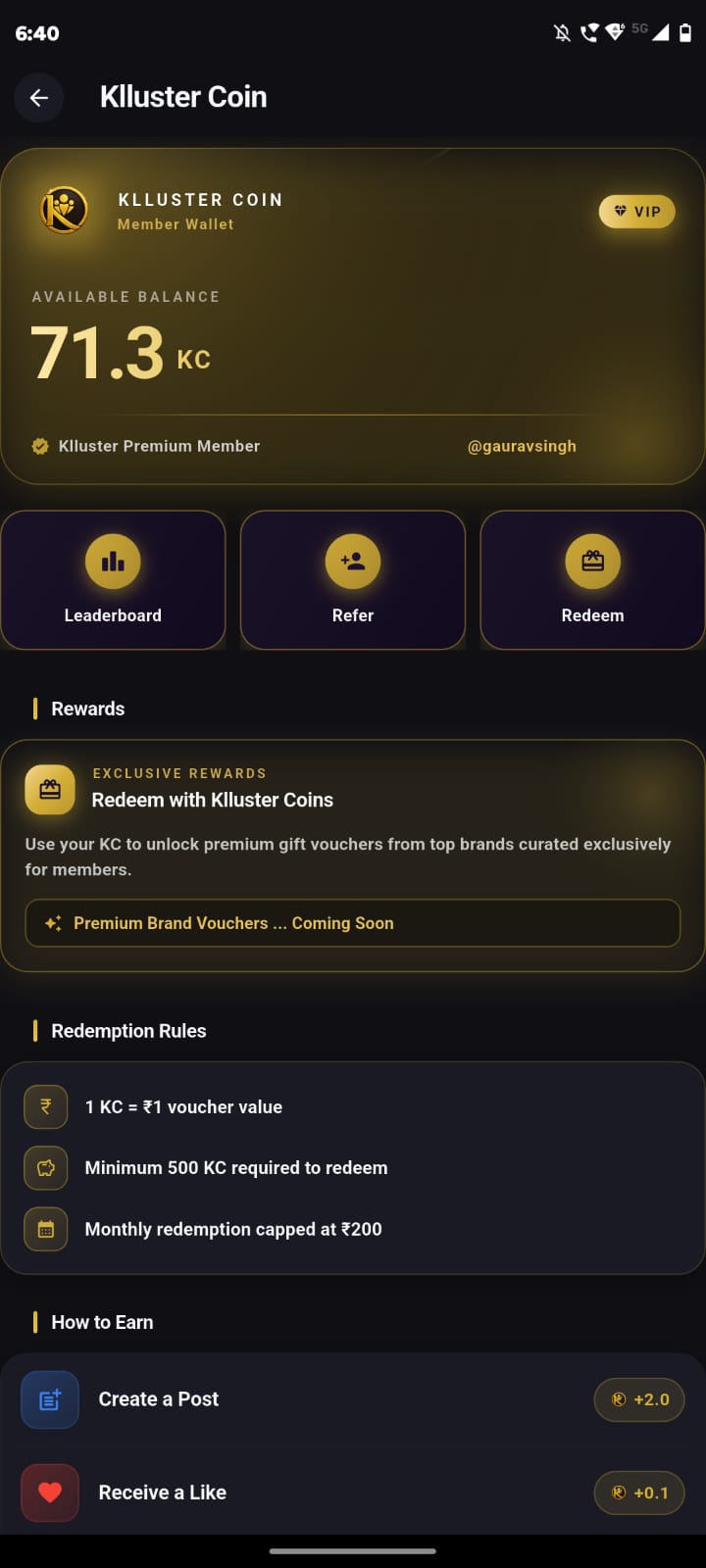 Klluster Coin rewards wallet screenshot