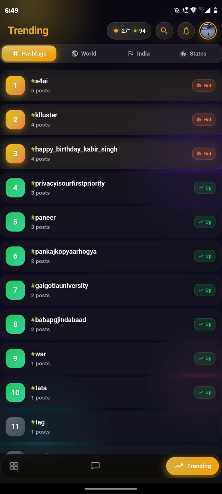 Klluster hashtag trending screenshot